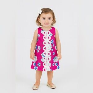 Mudpie Girls‎ Floral Lace Trim Shift Dress Pink & Blue 2T